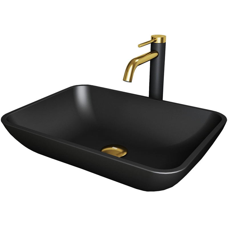 Sottile Matte Black Bathroom Sink/Basin Set with Lexington Faucet and Glass Rectangular Vessel N0947