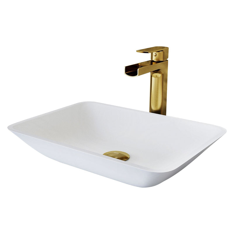 Sottile White Bathroom Sink/Basin Set with Amada Faucet and Glass Rectangular Vessel C4391