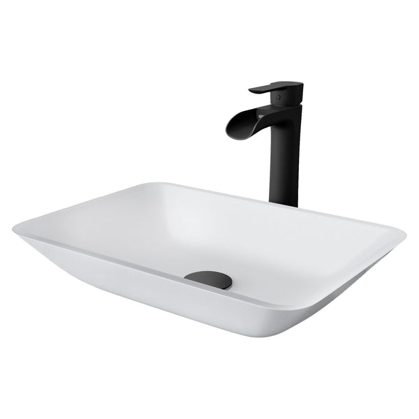 Sottile White Bathroom Sink/Basin Set with Niko Faucet and Glass Rectangular Vessel W3711