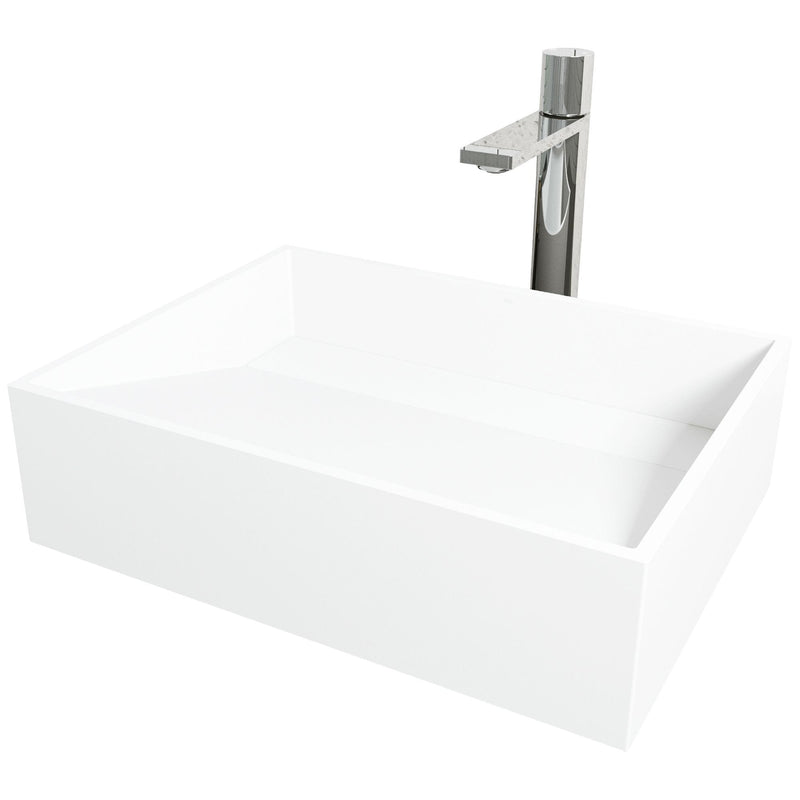 Starr Glass White Bathroom Sink/Basin Set with Gotham Faucet and Rectangular Composite Vessel E2700
