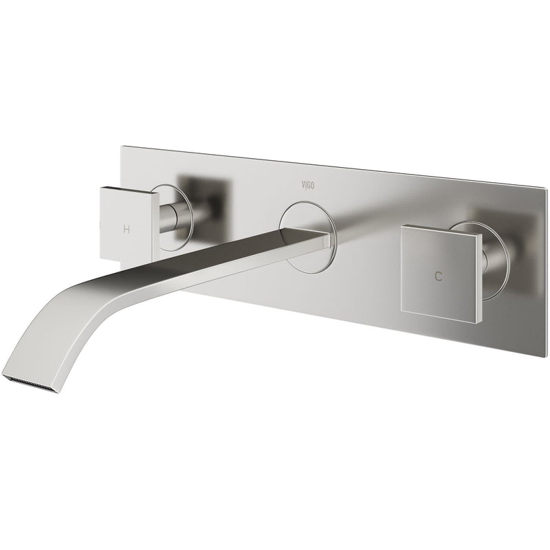Titus Wall Mount Dual Handle Bathroom Sink Faucet, Eco-Friendly 1.2 GPM Flow Rate, Brushed Nickel B4744