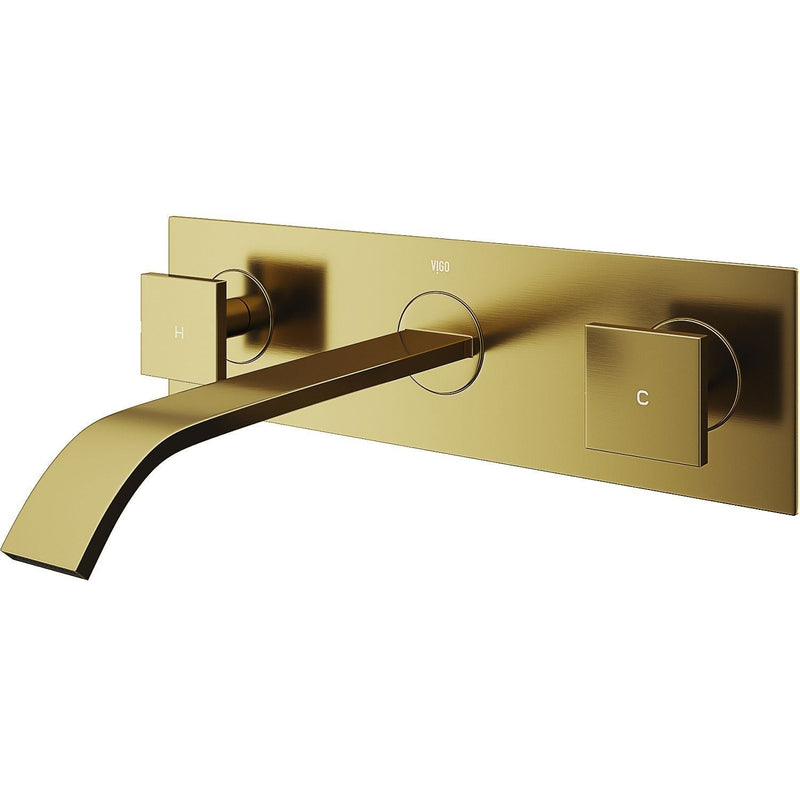 Titus Wall Mount Dual Handle Bathroom Sink Faucet, Eco-Friendly 1.2 GPM Flow Rate, Matte Brushed Gold I2764