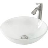 White Frost White Bathroom Sink/Basin Set with Linus Faucet and Round Glass Vessel