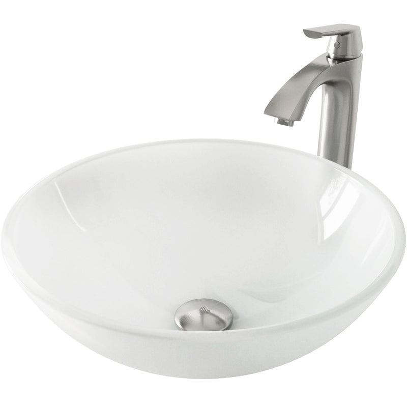 White Frost White Bathroom Sink/Basin Set with Linus Faucet and Round Glass Vessel Y8720