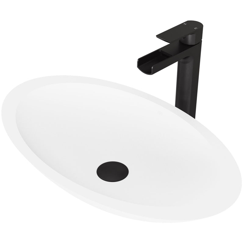 Wisteria White Bathroom Sink/Basin Set with Amada Faucet and Oval Composite Vessel Y3407
