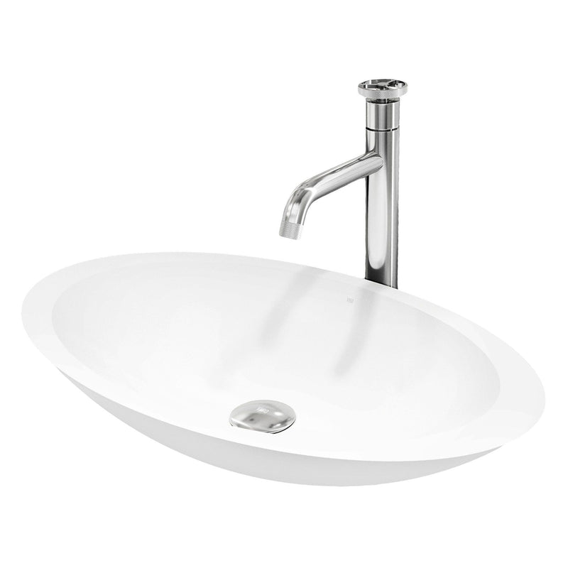 Wisteria White Bathroom Sink/Basin Set with Cass Faucet and Oval Composite Vessel R0431