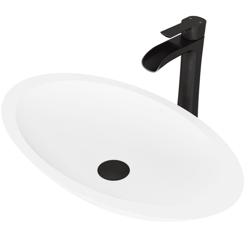 Wisteria White Bathroom Sink/Basin Set with Niko Faucet and Oval Composite Vessel E7425