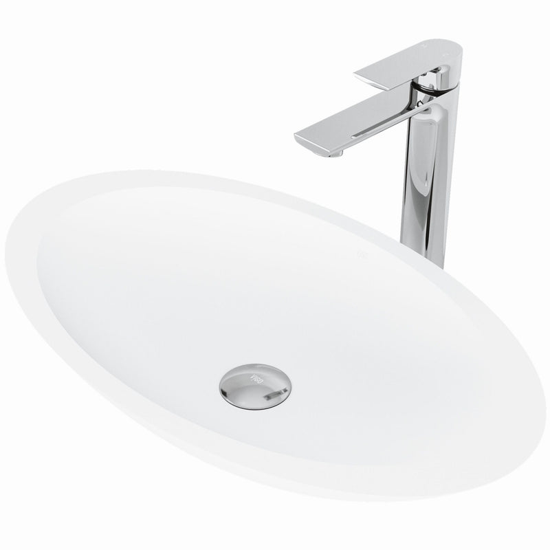 Wisteria White Bathroom Sink/Basin Set with Norfolk Faucet and Oval Composite Vessel F2167
