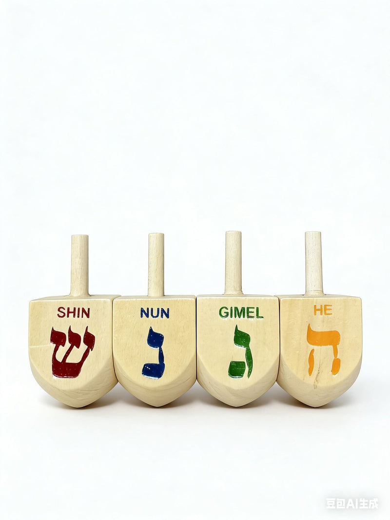 Wooden Dreidel Set, Natural, 4-pk, for Hanukkah G9261